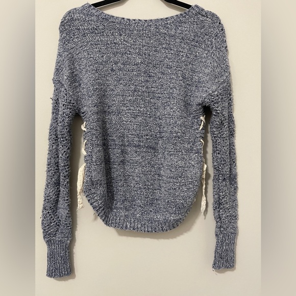 American Rag Womens Sweater Size Medium Blue Gray Knit Lace Up Sides Top - Picture 7 of 10
